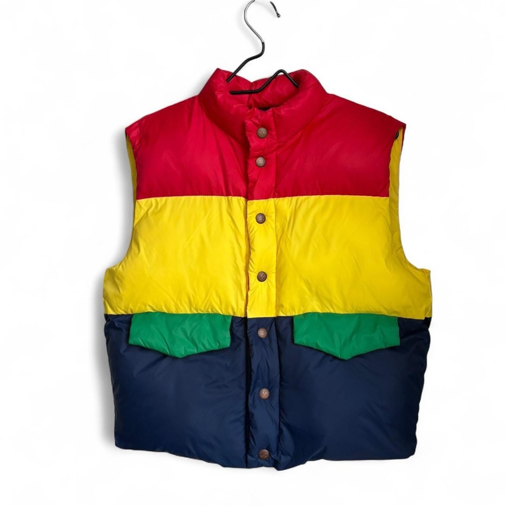 NWT MOTHER PILLOW TALK TRI COLOR PUFFER VEST IN BUILDING BLOCK SZ S